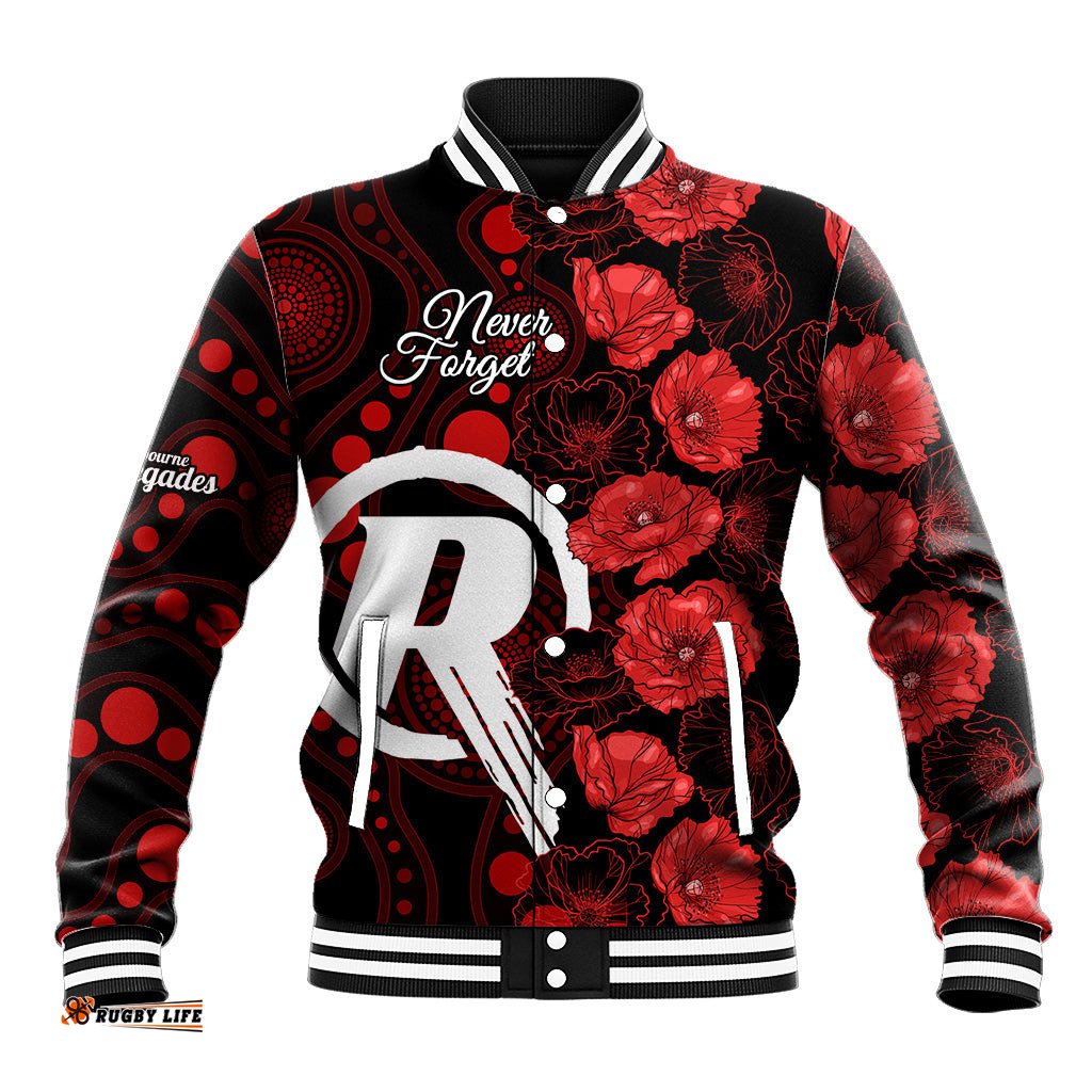 Renegades Cricket Never Forget Custom Baseball Jacket ANZAC Day with Poppy Aboriginal