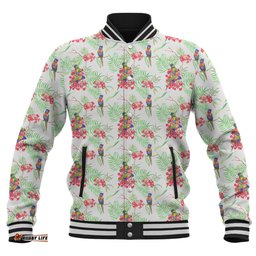 Australia Rainbow Lorikeets Baseball Jacket - Rainbow Lorikeets Colorful Tropical Exotic Flowers Baseball Jacket