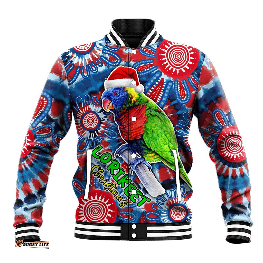 Australia Lorikeet Aboriginal Rainbow Tie Dye Merry Christmas Baseball Jacket