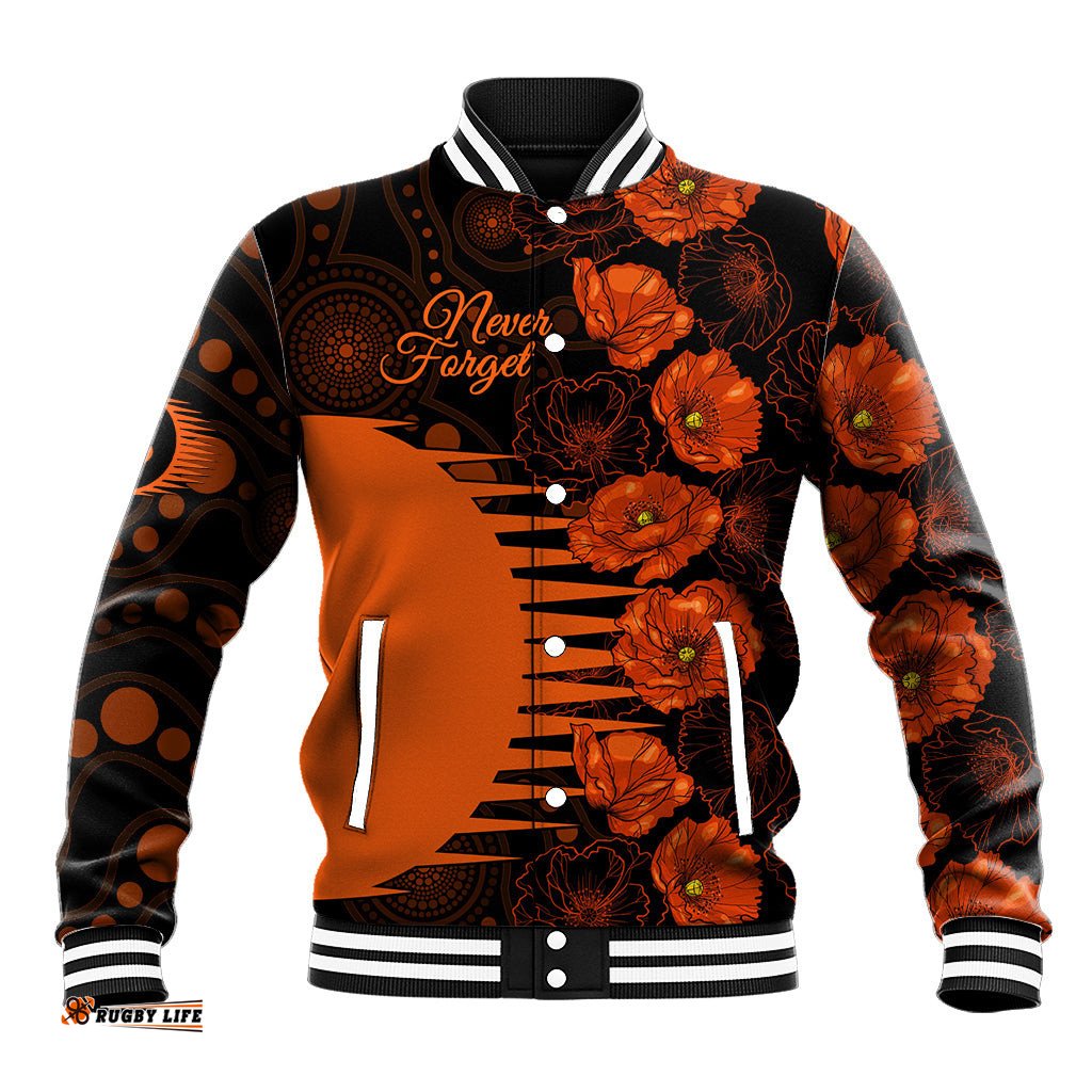 Scorchers Cricket Never Forget Custom Baseball Jacket ANZAC Day with Poppy Aboriginal