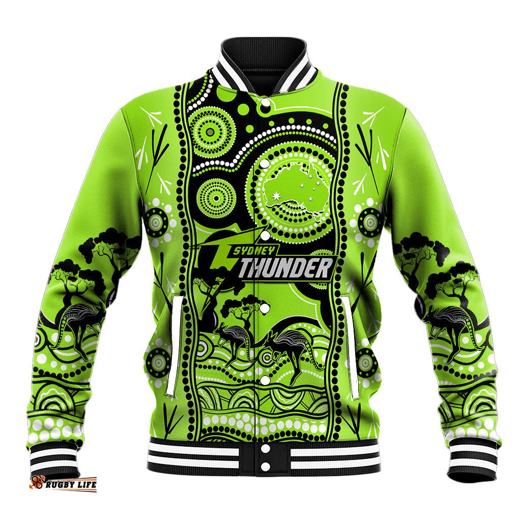 Custom Sydney Thunder Cricket Baseball Jacket Happy Australia Day Aboriginal Art