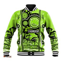 Custom Sydney Thunder Cricket Baseball Jacket Happy Australia Day Aboriginal Art
