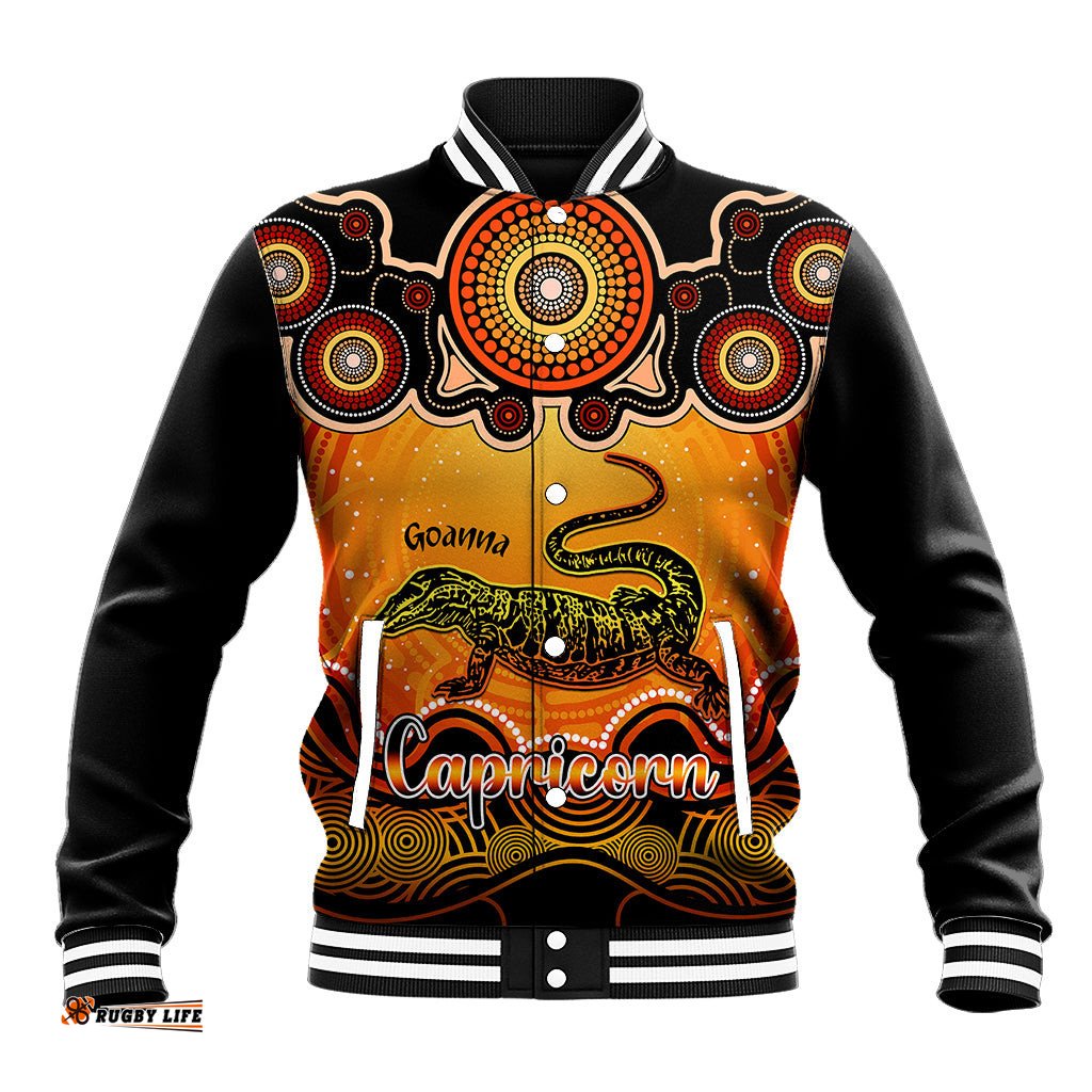 Personalised Australia Capricorn Goanna Zodiac Baseball Jacket Auz Astrology Aboriginal - Red