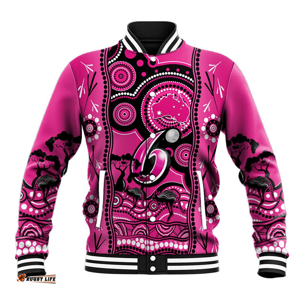 Custom Sydney Sixers Cricket Baseball Jacket Happy Australia Day Aboriginal Art