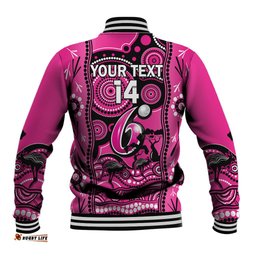 Custom Sydney Sixers Cricket Baseball Jacket Happy Australia Day Aboriginal Art