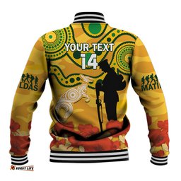 Custom Matildas ANZAC Day Baseball Jacket Lest We Forget Poppies Mix Camouflage Gold