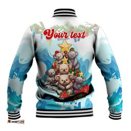 Personalised Australia Koala Christmas Baseball Jacket Merry and Bright Breaking Wave