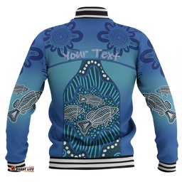 Australia Aboriginal Custom Baseball Jacket - Blue Aboriginal Dot With Fish Baseball Jacket