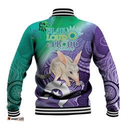 Vivid Bilby NAIDOC 2024 Baseball Jacket Macrotis Aboriginal Art Style
