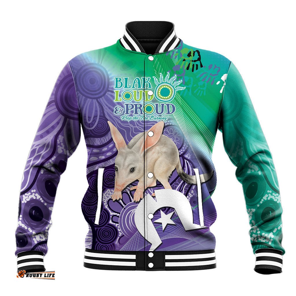 Vivid Bilby NAIDOC 2024 Baseball Jacket Macrotis Aboriginal Art Style