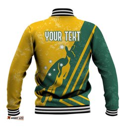 Personalised Australia Soccer Baseball Jacket Green & Gold Go Socceroos