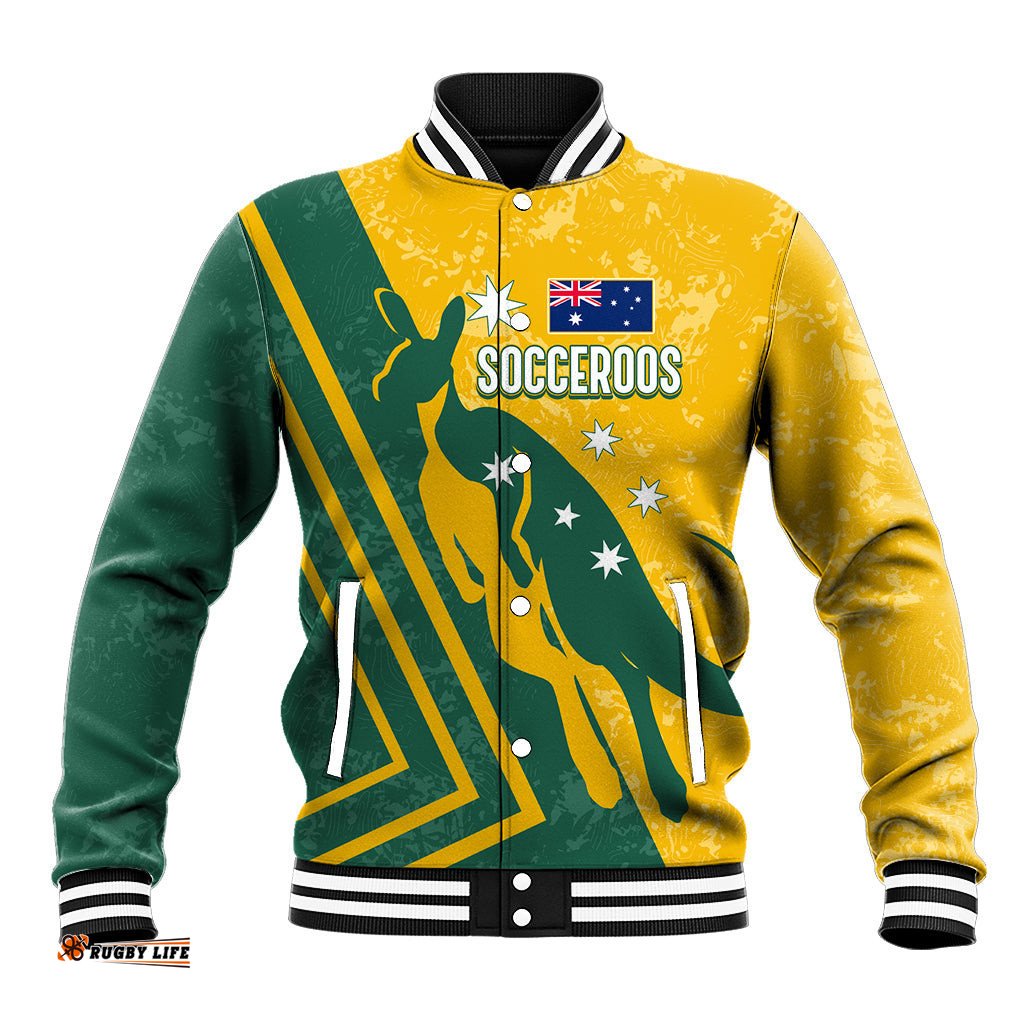 Personalised Australia Soccer Baseball Jacket Green & Gold Go Socceroos
