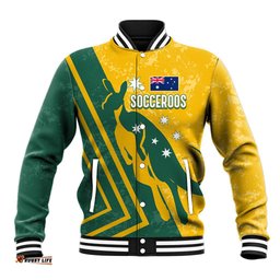 Personalised Australia Soccer Baseball Jacket Green & Gold Go Socceroos