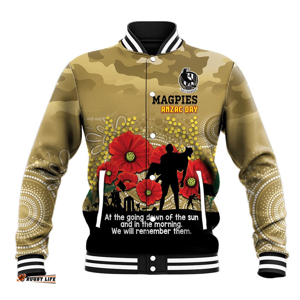 Custom Collingwood Football ANZAC Baseball Jacket Gallipoli Camouflage With Poppies