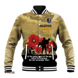 Custom Collingwood Football ANZAC Baseball Jacket Gallipoli Camouflage With Poppies