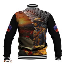 Slouch Hat and Biscuits ANZAC Baseball Jacket with Soldier Silver Fern
