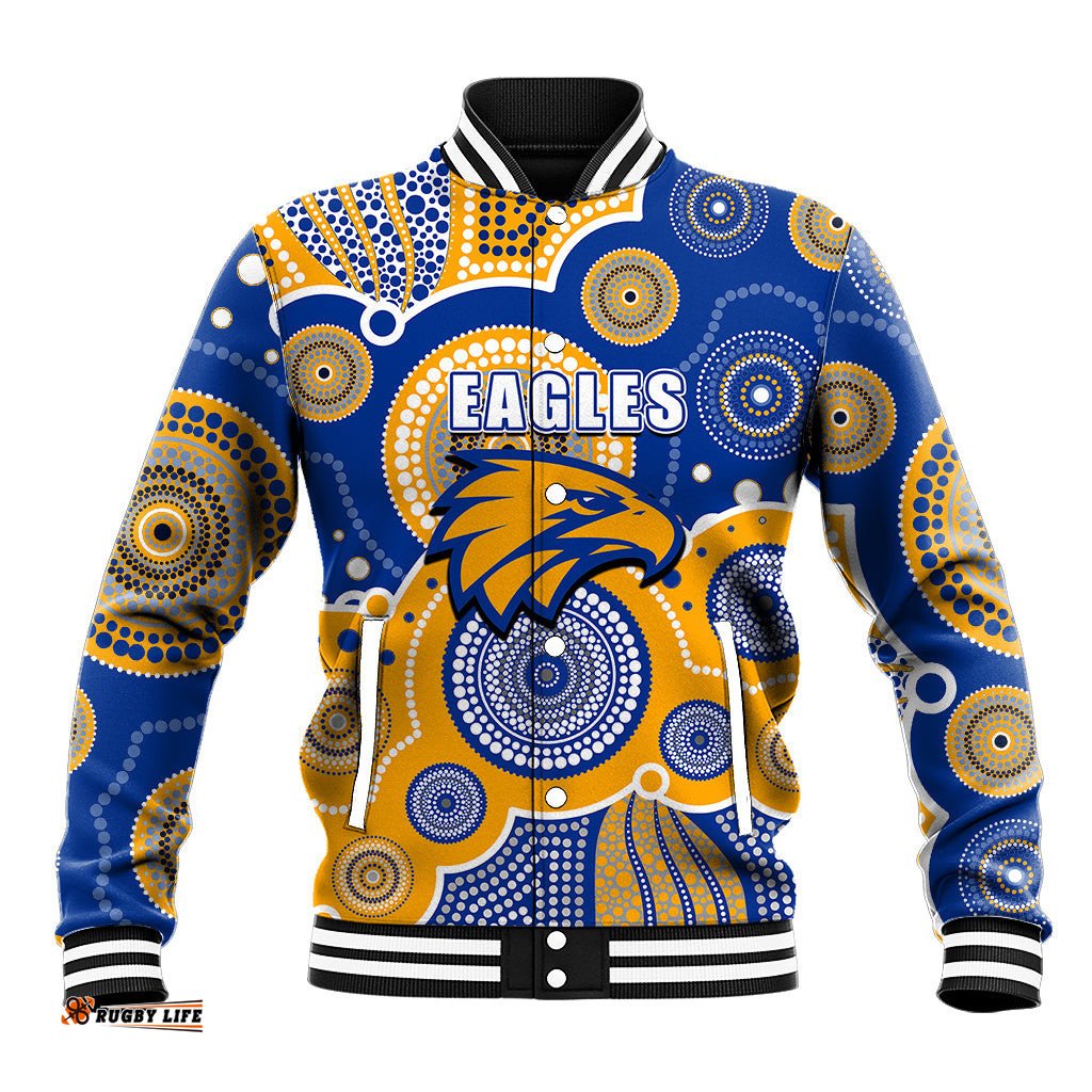 Custom Personalised And Number Eagles AFL Baseball Jacket Aboriginal Patterns