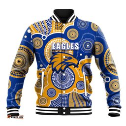 Custom Personalised And Number Eagles AFL Baseball Jacket Aboriginal Patterns