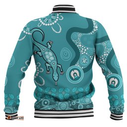 Australia Goanna Aboriginal Baseball Jacket - Indigenous Dot Goanna (Teal Blue) Baseball Jacket