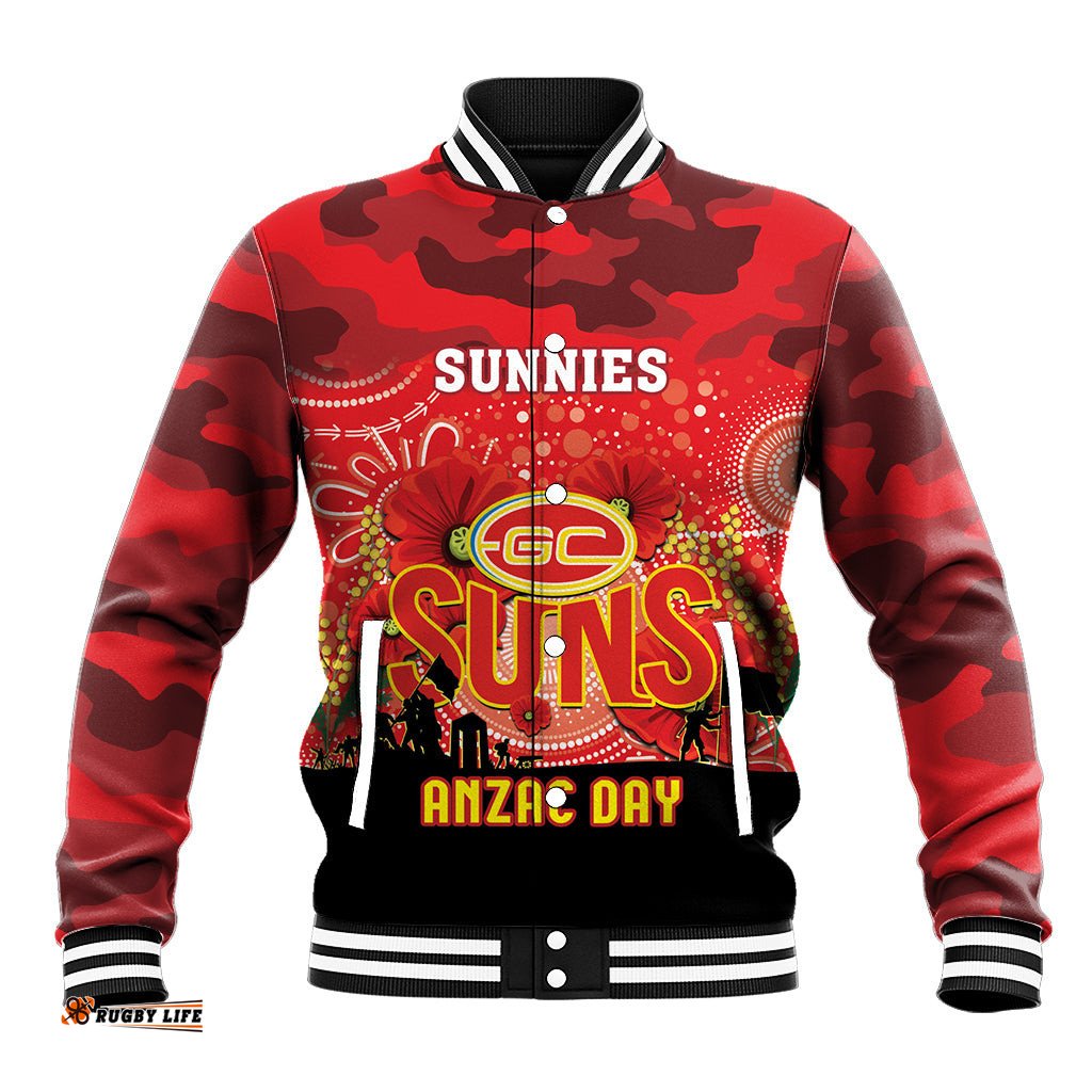 Custom Suns Football ANZAC Baseball Jacket Gallipoli Camouflage With Poppies