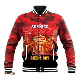 Custom Suns Football ANZAC Baseball Jacket Gallipoli Camouflage With Poppies