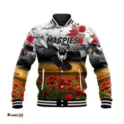 Custom Personalised Collingwood Magpies ANZAC Baseball Jacket Poppy Vibes