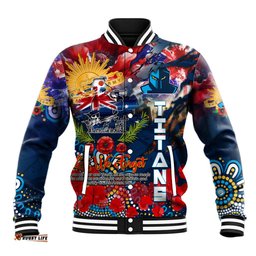 Personalised Australia Rugby Titans ANZAC Baseball Jacket Gold Coast Scratch Style DT02