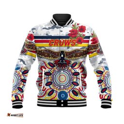Adelaide Crows ANZAC Baseball Jacket Indigenous Vibes - White