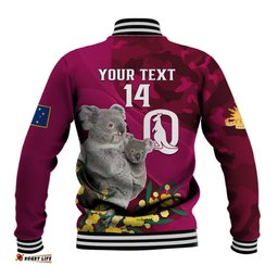 Custom QLD Maroons ANZAC Day Baseball Jacket Australian Koala Mix Camouflage