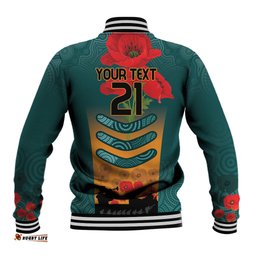 Custom Wallaroos Rugby ANZAC Baseball Jacket Poppy Soldier With Aboriginal Dots Art