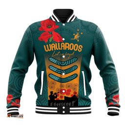 Custom Wallaroos Rugby ANZAC Baseball Jacket Poppy Soldier With Aboriginal Dots Art