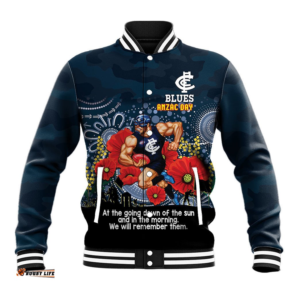 Custom Blues Football ANZAC Baseball Jacket Gallipoli Camouflage With Poppies