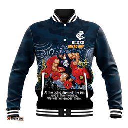 Custom Blues Football ANZAC Baseball Jacket Gallipoli Camouflage With Poppies