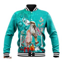 Kookaburra and Cockatoo Baseball Jacket Australia Merry Christmas Aboriginal Teal Style