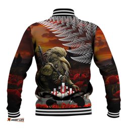 New Zealand ANZAC Day Baseball Jacket The Ode of Remembrance and Silver Fern