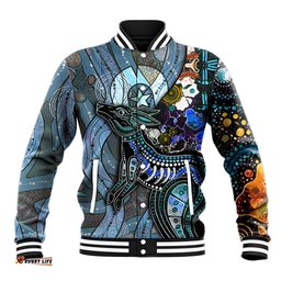 Kangaroo Aboriginal Pattern Dot Art Baseball Jacket TS04