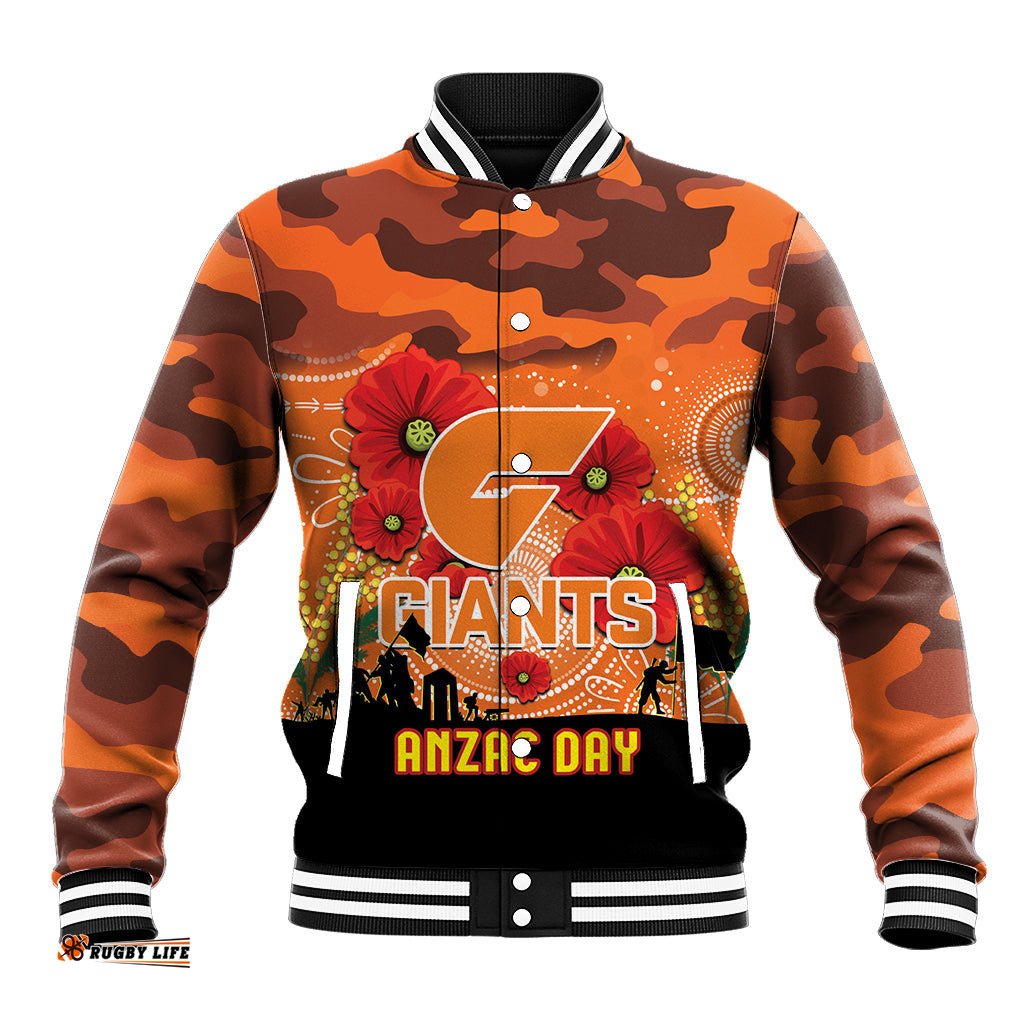 Custom Giants Football ANZAC Baseball Jacket Gallipoli Camouflage With Poppies