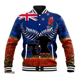 New Zealand ANZAC Day Baseball Jacket 25 April Last Post Camouflage With Poppies