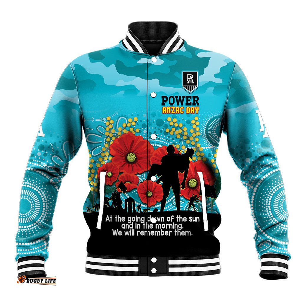 Custom Port Adelaide Football ANZAC Baseball Jacket Gallipoli Camouflage With Poppies