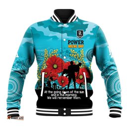 Custom Port Adelaide Football ANZAC Baseball Jacket Gallipoli Camouflage With Poppies