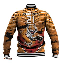 Custom Wests Tigers Rugby ANZAC Baseball Jacket Aboriginal and Army Patterns