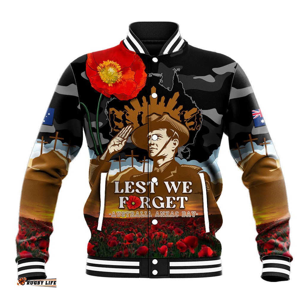 Australia ANZAC Day Baseball Jacket Lest We Forget Australian Army Corps