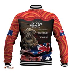 Australia ANZAC Day Baseball Jacket Koala and Kangaroo Red Poppy Flower Field Aboriginal Pattern
