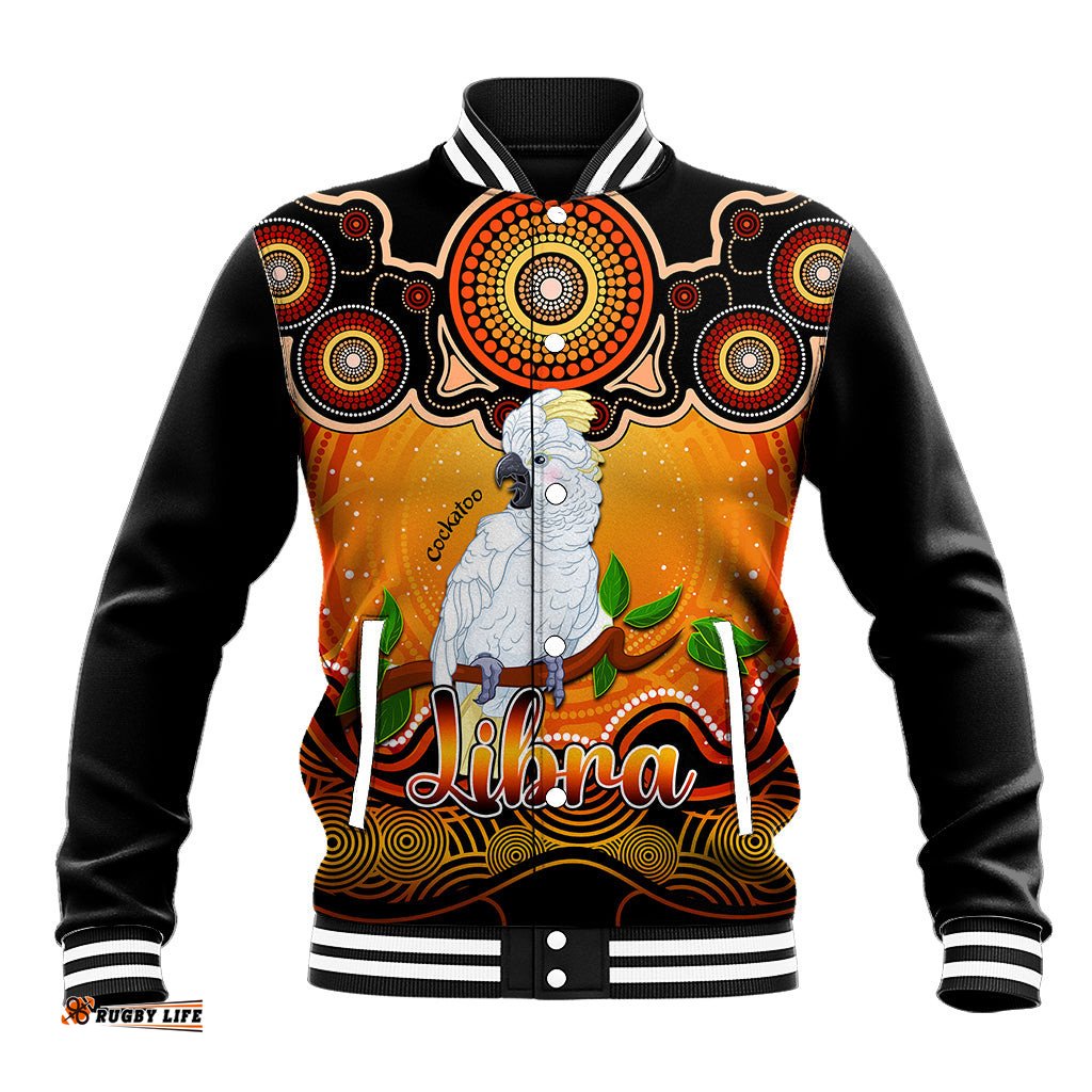 Personalised Australia Libra Cockatoo Zodiac Baseball Jacket Auz Astrology Aboriginal - Red