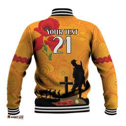 Australia Wallabies Rugby ANZAC Custom Baseball Jacket Gallipoli Soldier With Aboriginal Dots Art