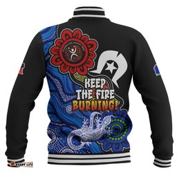 Australia Baseball Jacket Naidoc Week 2024 Indigenous Keep The Fire Burning Aboriginal Dot Art Painting