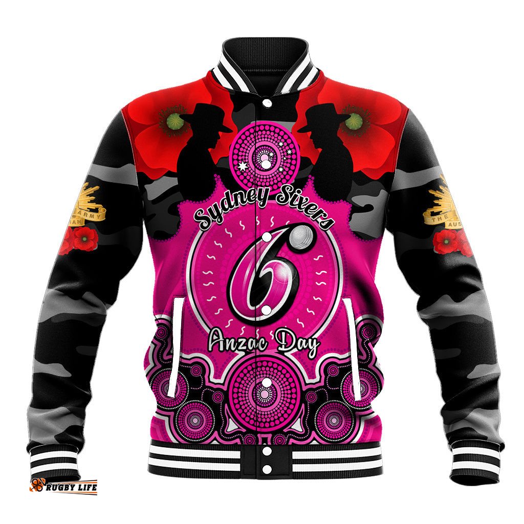 Sydney Sixers ANZAC 2024 Baseball Jacket Lest We Forget Poppy Mix Camouflage