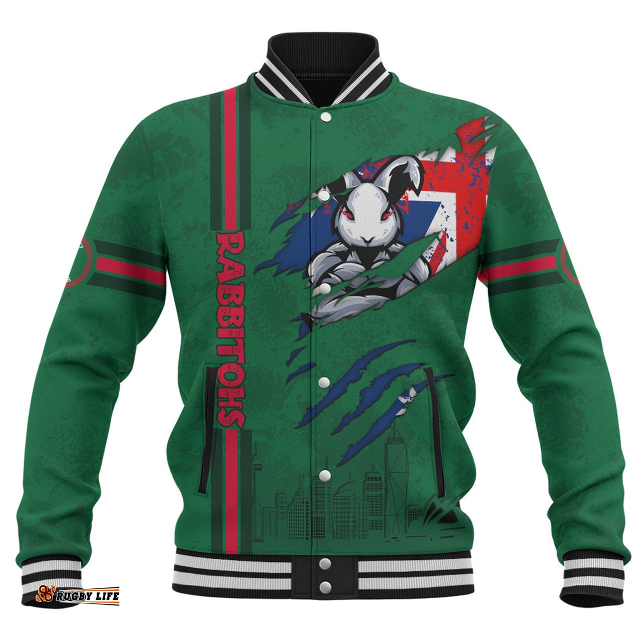 South Sydney Rabbitohs Baseball Jacket - Happy Australia Day Flag Scratch Style