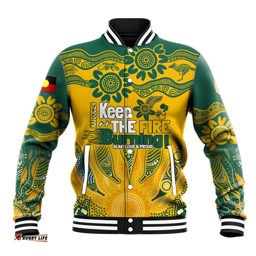 Custom Socceroos NAIDOC Week 2024 Baseball Jacket Indigenous Burning Fire National Colors