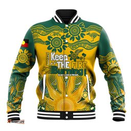 Custom Socceroos NAIDOC Week 2024 Baseball Jacket Indigenous Burning Fire National Colors